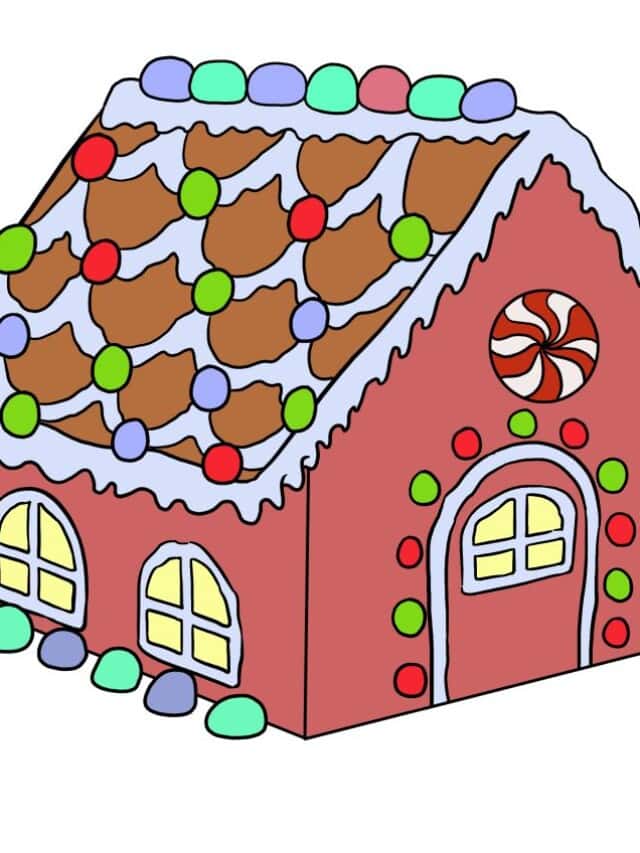 Gingerbread House drawing tutorial - web story - complete