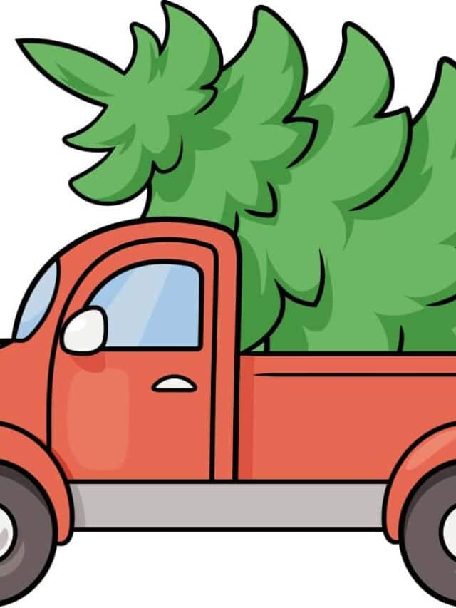 Truck with Christmas Tree drawing tutorial - web story - complete