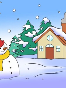 Winter Scenery drawing tutorial - web story - complete