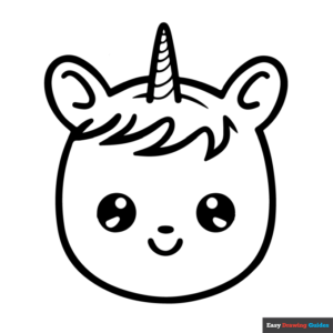 Cute Chibi Unicorn Face Coloring Page | Easy Drawing Guides