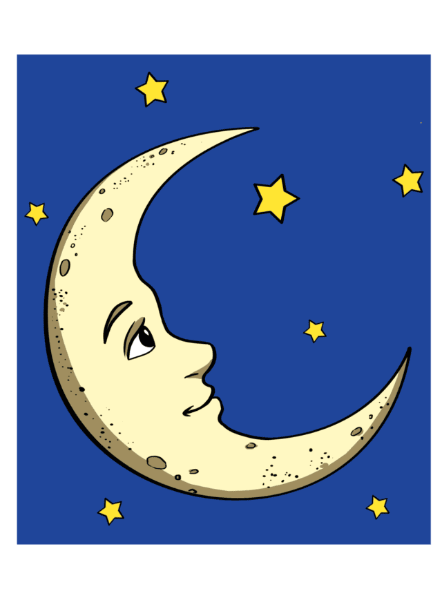 Easy Crescent Moon drawing tutorial - web story - complete