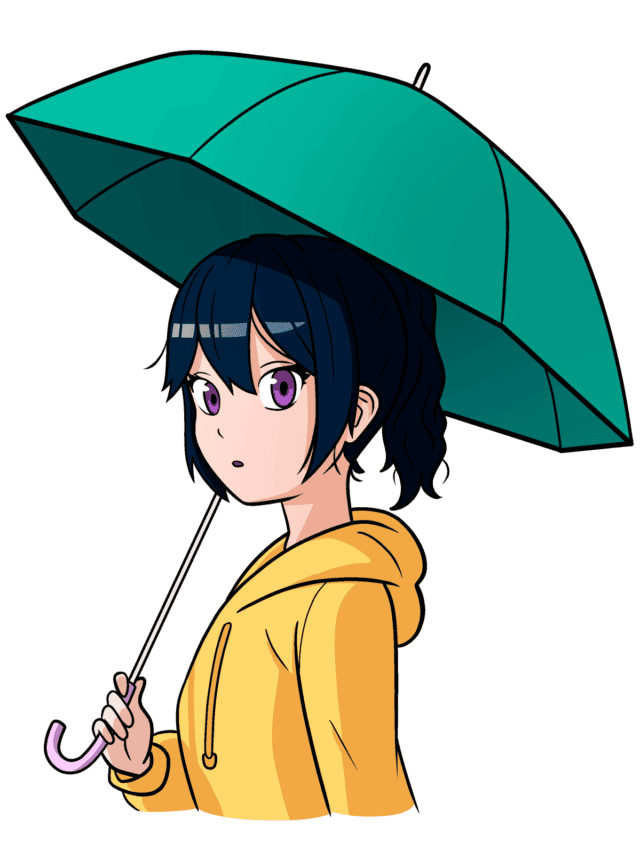 Anime Girl in the Rain drawing tutorial - web story - complete