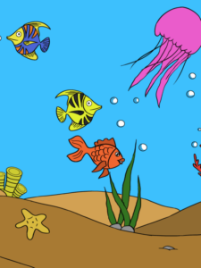 Underwater Scene drawing tutorial - web story - complete