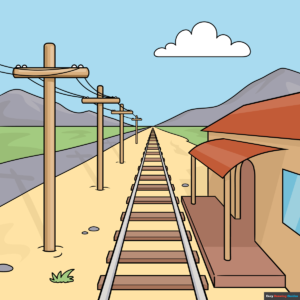 How to Draw an Easy Train Track in One Point Perspective Featured Image