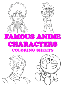 Easy Famous Anime Characters Printable Coloring Pages for Kids - Pinterest image