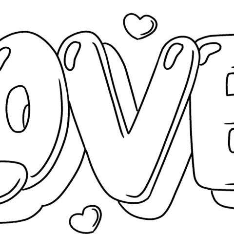 Free printable Love in Bubble Letters coloring page