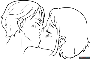 Free printable People Kissing coloring page