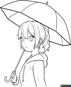 Free printable Girl in the Rain coloring image