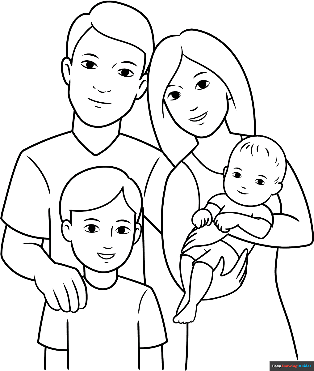 Family Coloring Page Easy Drawing Guides