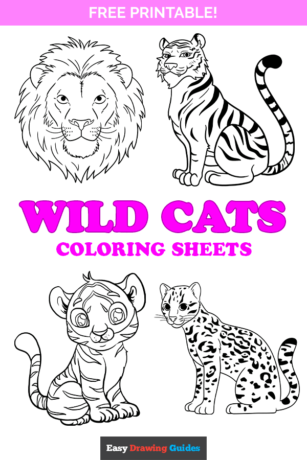 Free printable wild cats coloring pages - pinterest image