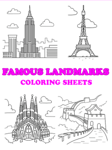 Free printable famous landmarks coloring pages - Pinterest image