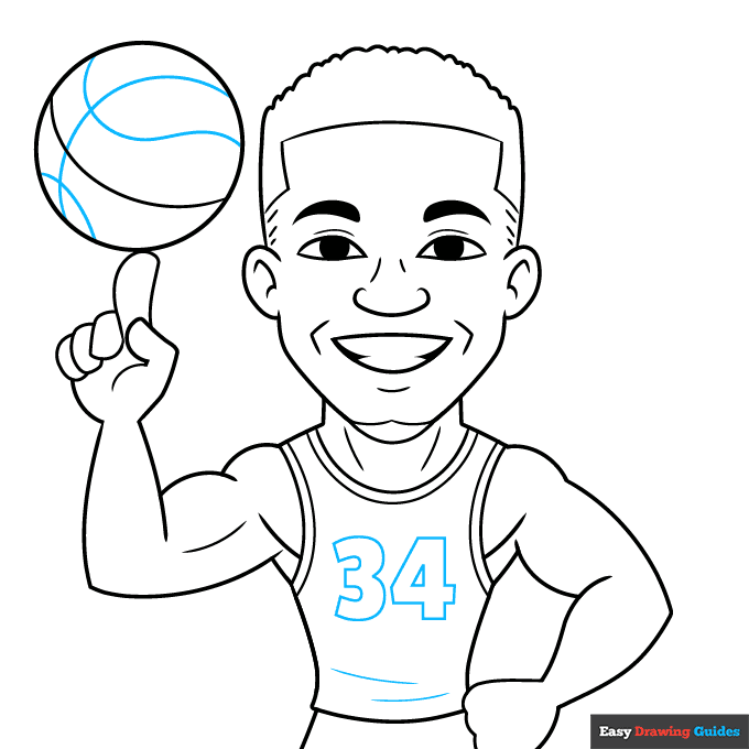 Cartoon Giannis Antetokounmpo step-by-step drawing tutorial: step 9