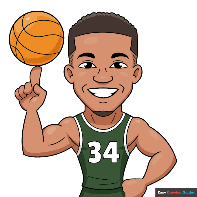 Cartoon Giannis Antetokounmpo step-by-step drawing tutorial: step 11