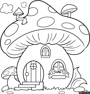 Free printable Easy Mushroom House coloring page