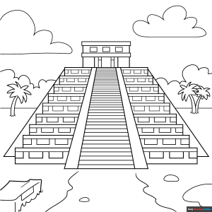 Free printable Mayan Temple coloring page