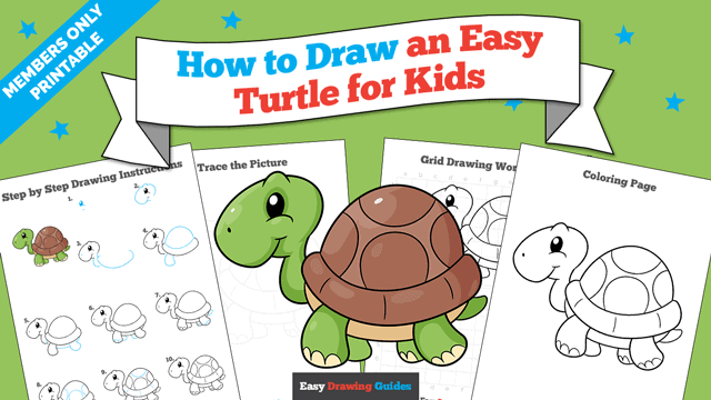 How to Draw an Easy Cartoon Turtle for Kids Printable Thumbnail