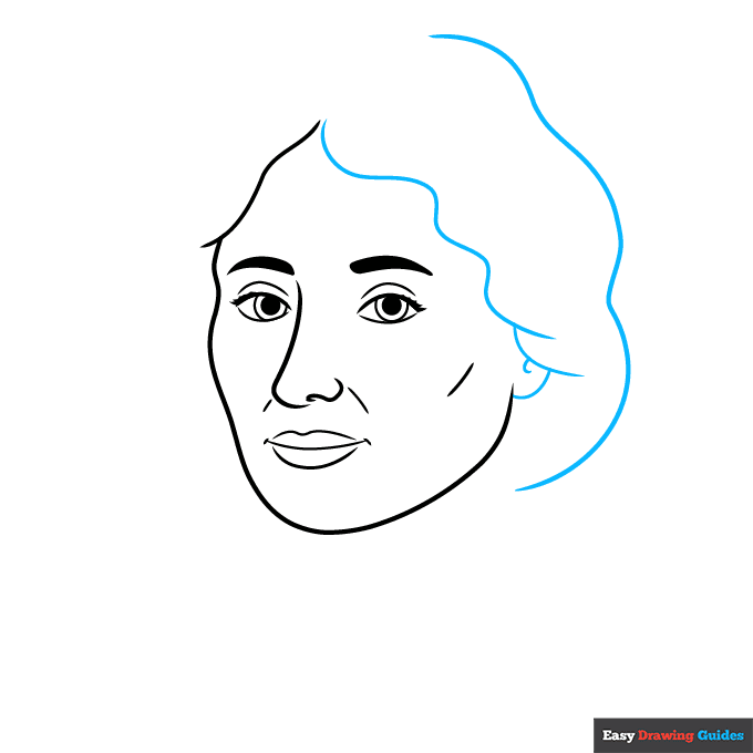 Hellen Keller step-by-step drawing tutorial: step 5
