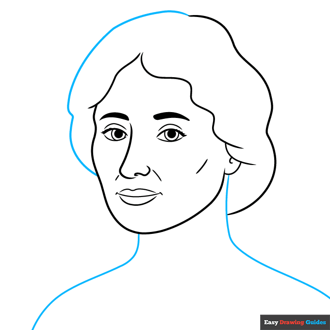 Hellen Keller step-by-step drawing tutorial: step 6