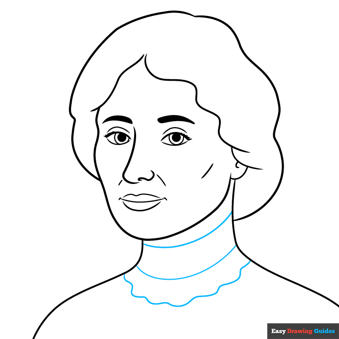 Hellen Keller step-by-step drawing tutorial: step 7
