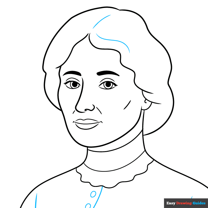 Hellen Keller step-by-step drawing tutorial: step 8