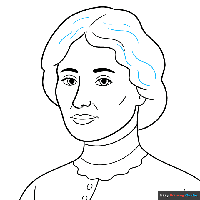 Hellen Keller step-by-step drawing tutorial: step 9