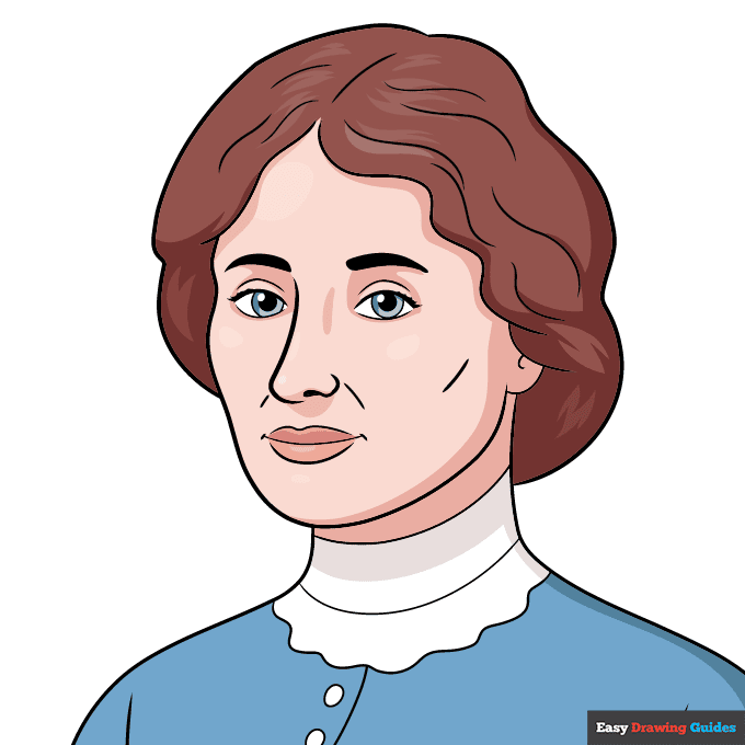 Hellen Keller step-by-step drawing tutorial: step 11