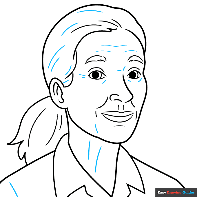 Jane Goodall step-by-step drawing tutorial: step 9