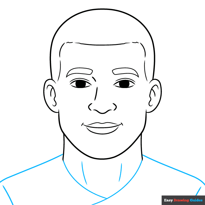 Kylian Mbappe step-by-step drawing tutorial: step 7