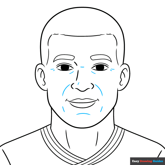 Kylian Mbappe step-by-step drawing tutorial: step 9