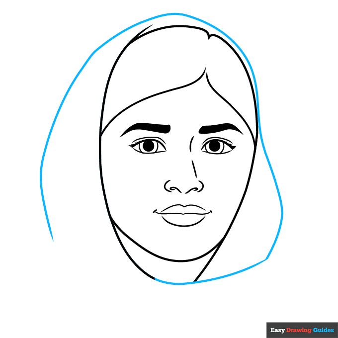 Malala Yousafzai step-by-step drawing tutorial: step 6