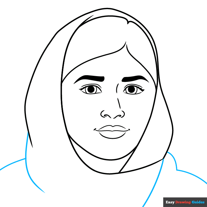 Malala Yousafzai step-by-step drawing tutorial: step 7