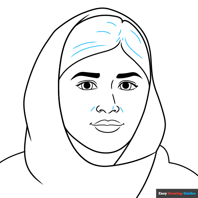 Malala Yousafzai step-by-step drawing tutorial: step 8
