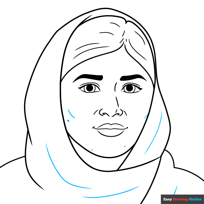 Malala Yousafzai step-by-step drawing tutorial: step 9