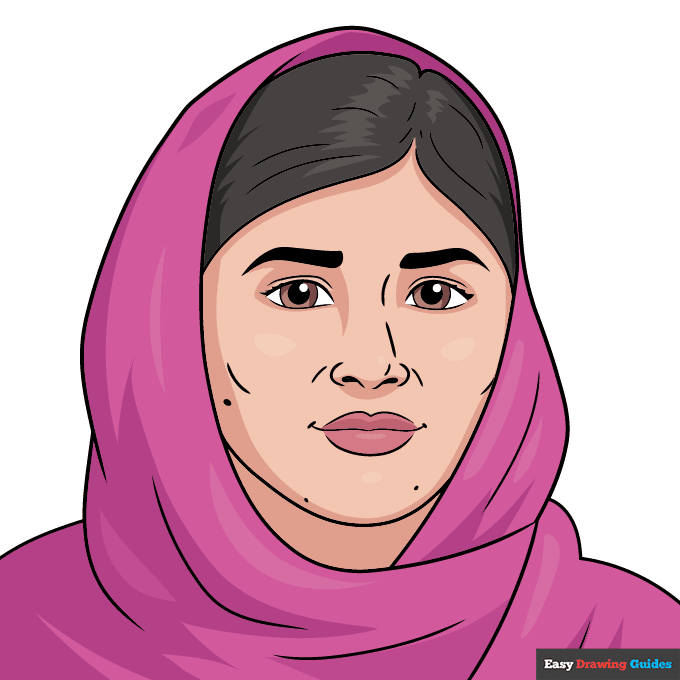 Malala Yousafzai step-by-step drawing tutorial: step 11