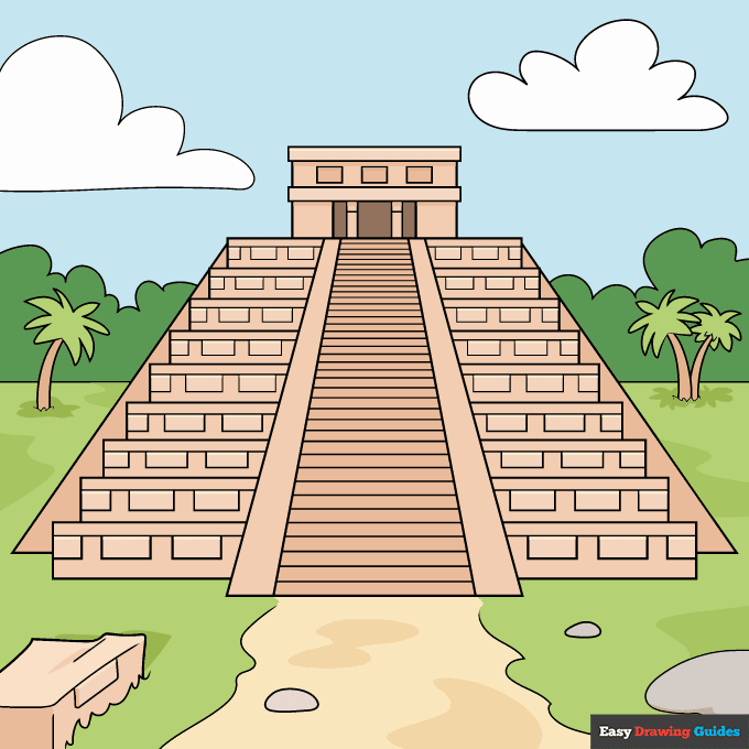 Mayan Temple step-by-step drawing tutorial: step 11
