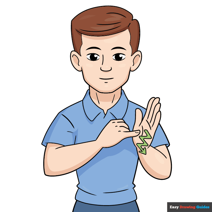 "Draw" in Sign Language step-by-step drawing tutorial: step 11