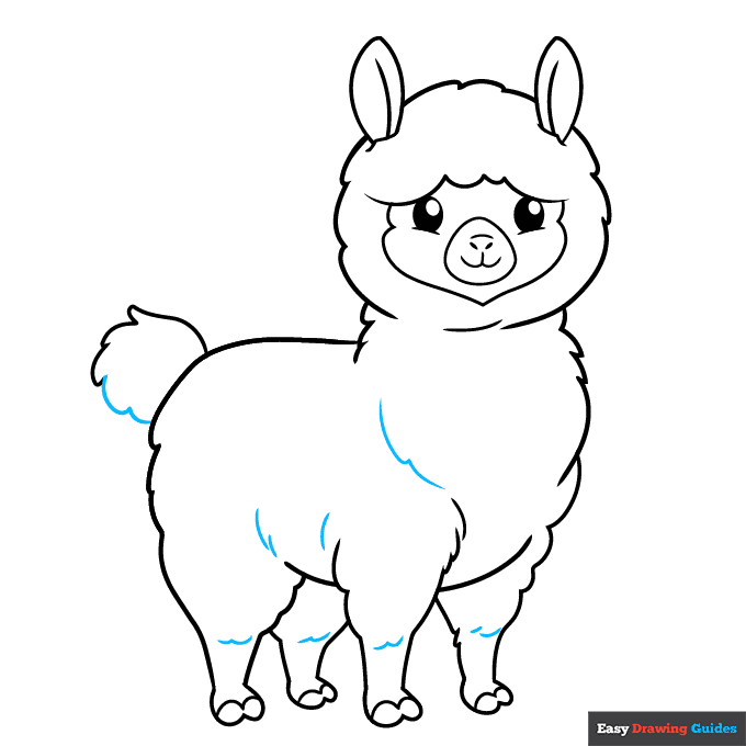 Easy Cartoon Alpaca step-by-step drawing tutorial: step 9