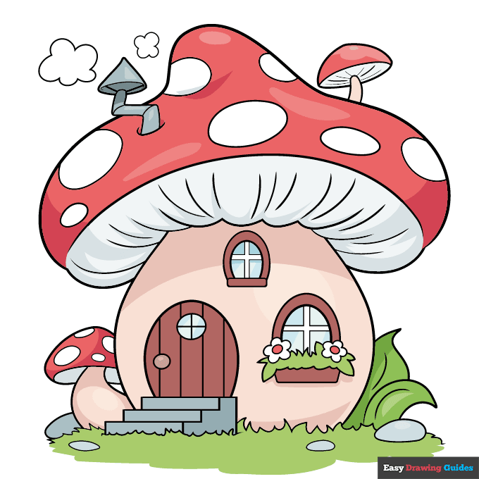 Easy Mushroom House step-by-step drawing tutorial: step 11