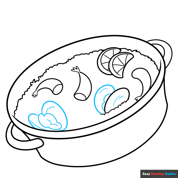 Paella step-by-step drawing tutorial: step 6