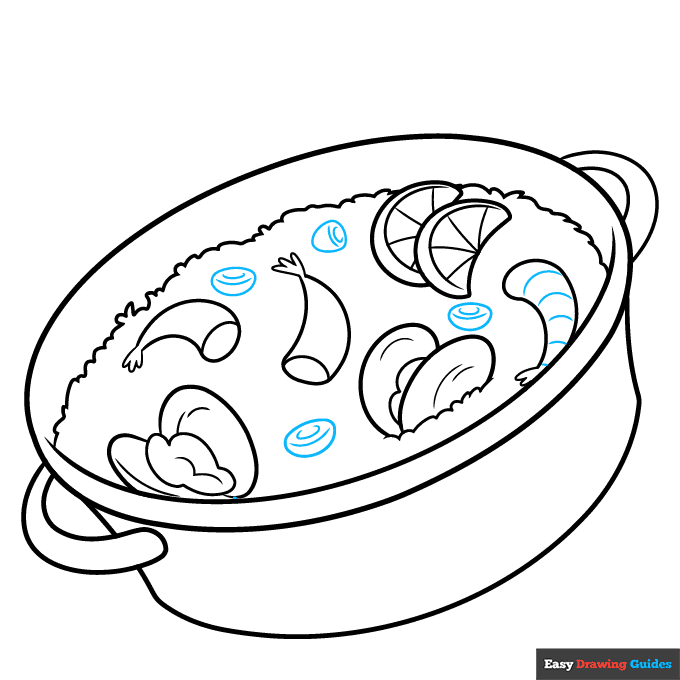 Paella step-by-step drawing tutorial: step 7
