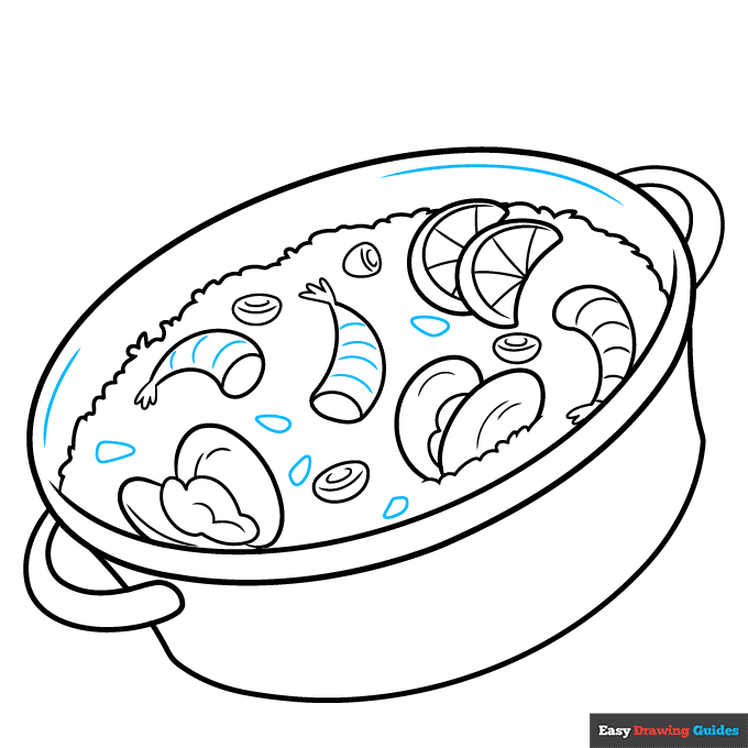 Paella step-by-step drawing tutorial: step 8