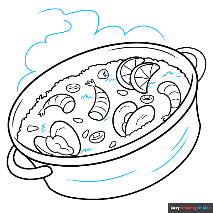 Paella step-by-step drawing tutorial: step 9