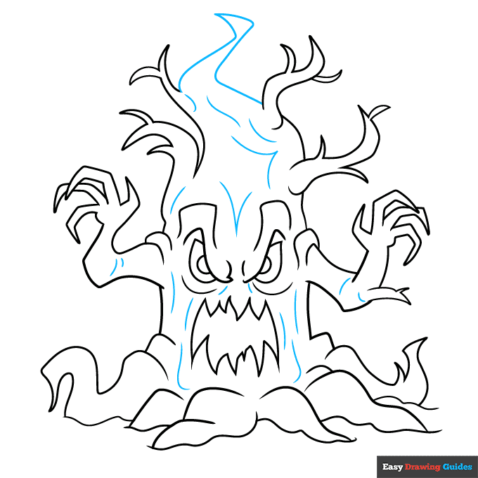 Scary Tree step-by-step drawing tutorial: step 9