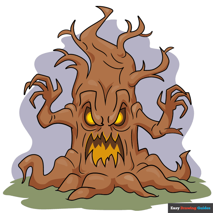 Scary Tree step-by-step drawing tutorial: step 11