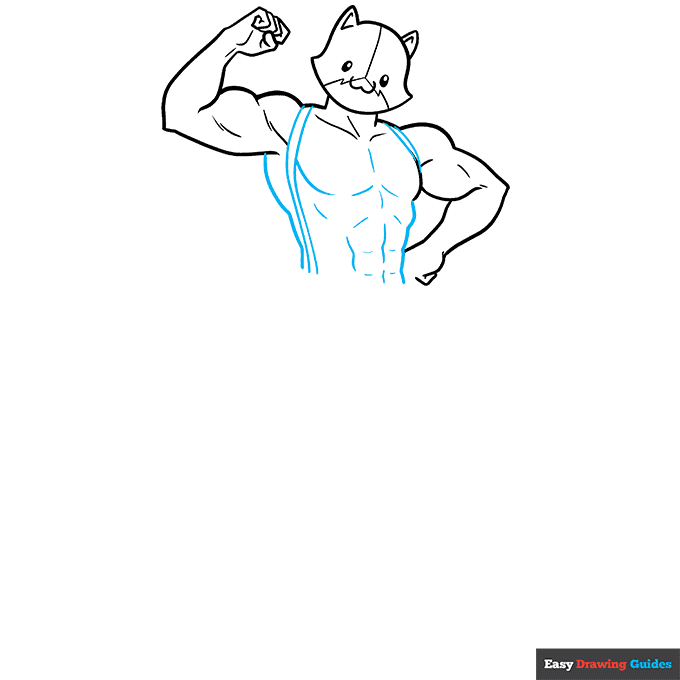 Meowscles from Fortnite step-by-step drawing tutorial: step 5