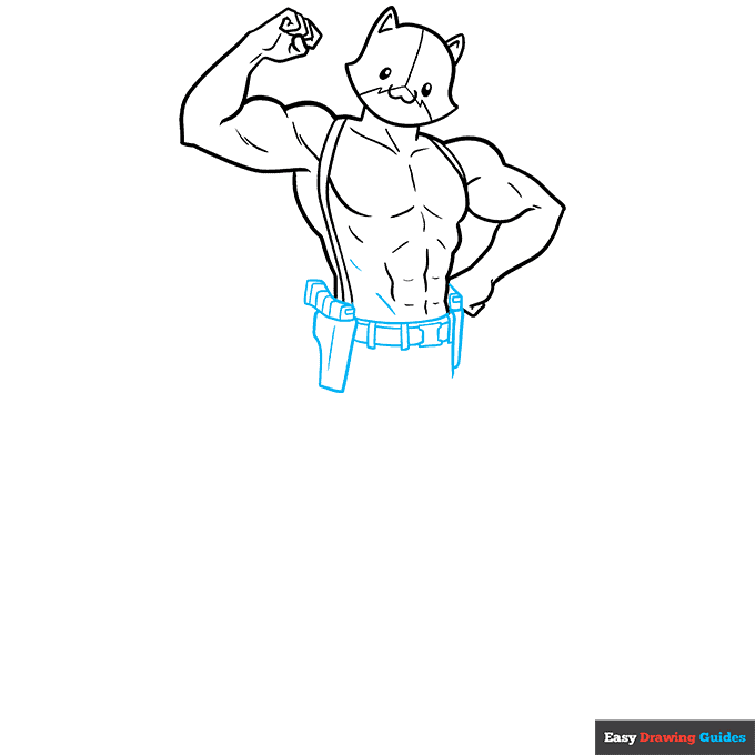Meowscles from Fortnite step-by-step drawing tutorial: step 6