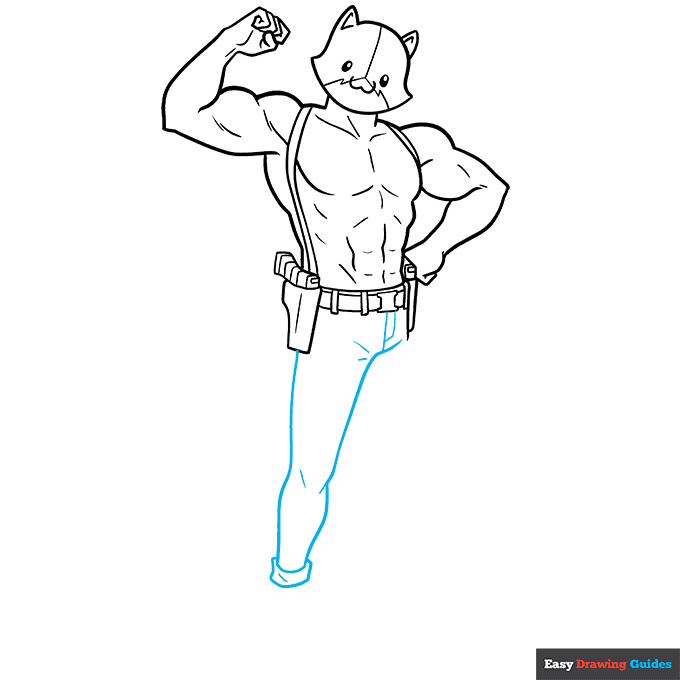Meowscles from Fortnite step-by-step drawing tutorial: step 7