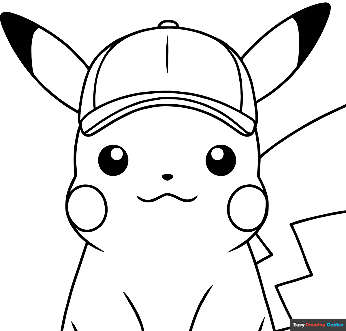 Pikachu Wearing A Baseball Cap Coloring Page Easy Drawing Guides