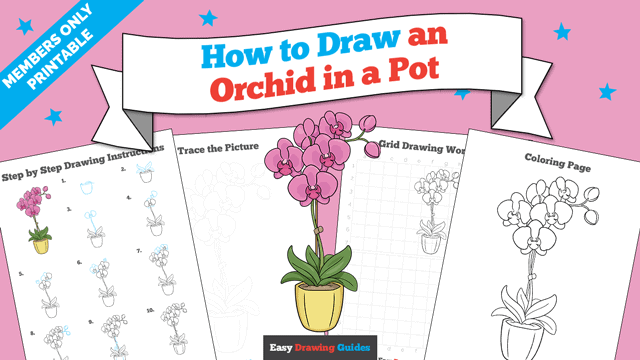 How to Draw an Orchid in a Pot Printable Thumbnail