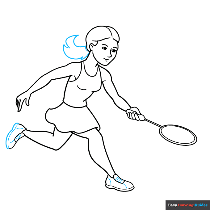 Badminton Player step-by-step drawing tutorial: step 7